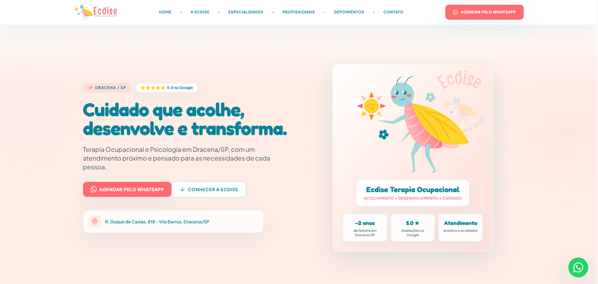 Página inicial do site Clínica Ecdise