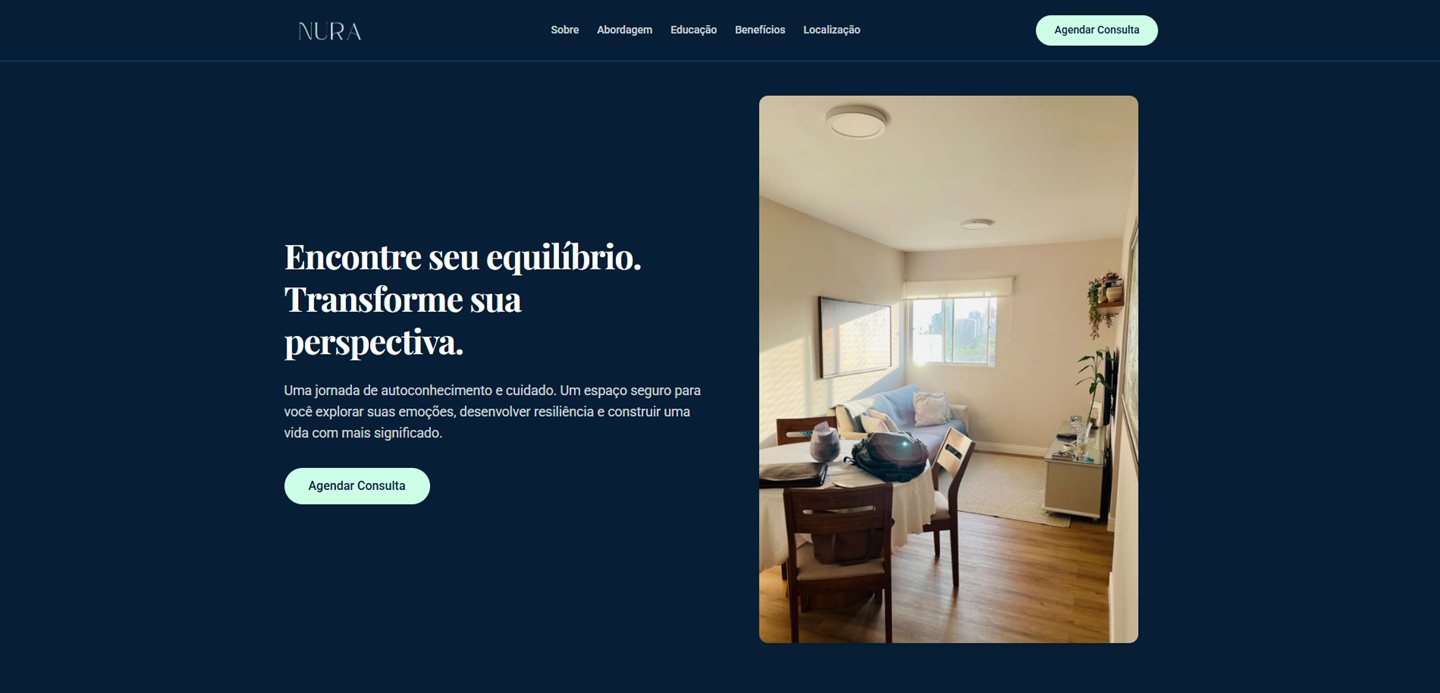 Screenshot atual do site Clínica Nura